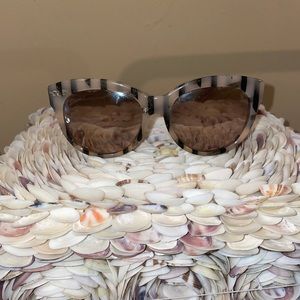 Gucci Womens Striped Cat Eye Sunglasses Rose/Beige + Black Size 57-18-140